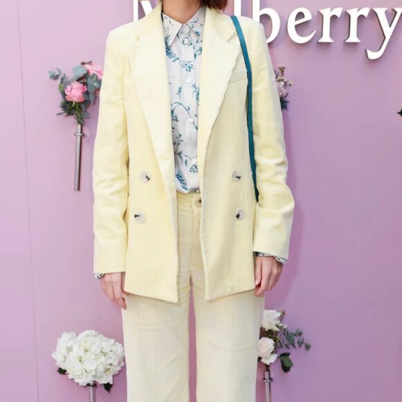 NWOT ZARA YELLOW CORDUROY DOUBLE BREASTED BLOGGER'S FAVORITE BLAZER - L - Picture 3 of 9